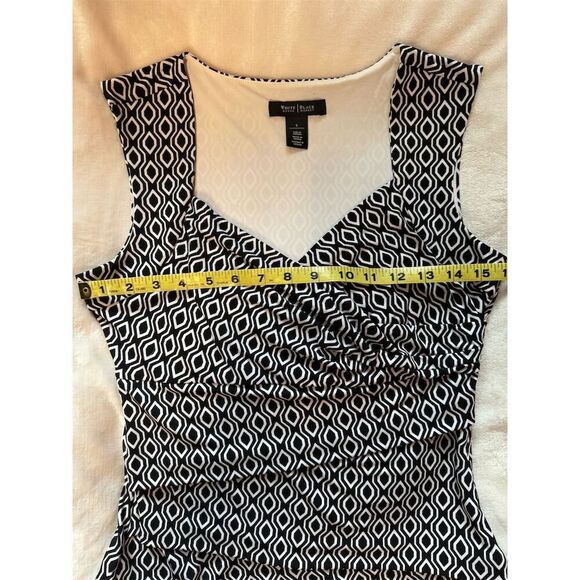 White House Black Market Sleeveless Faux Wrap Top Black Geometric Size S - Picture 6 of 9